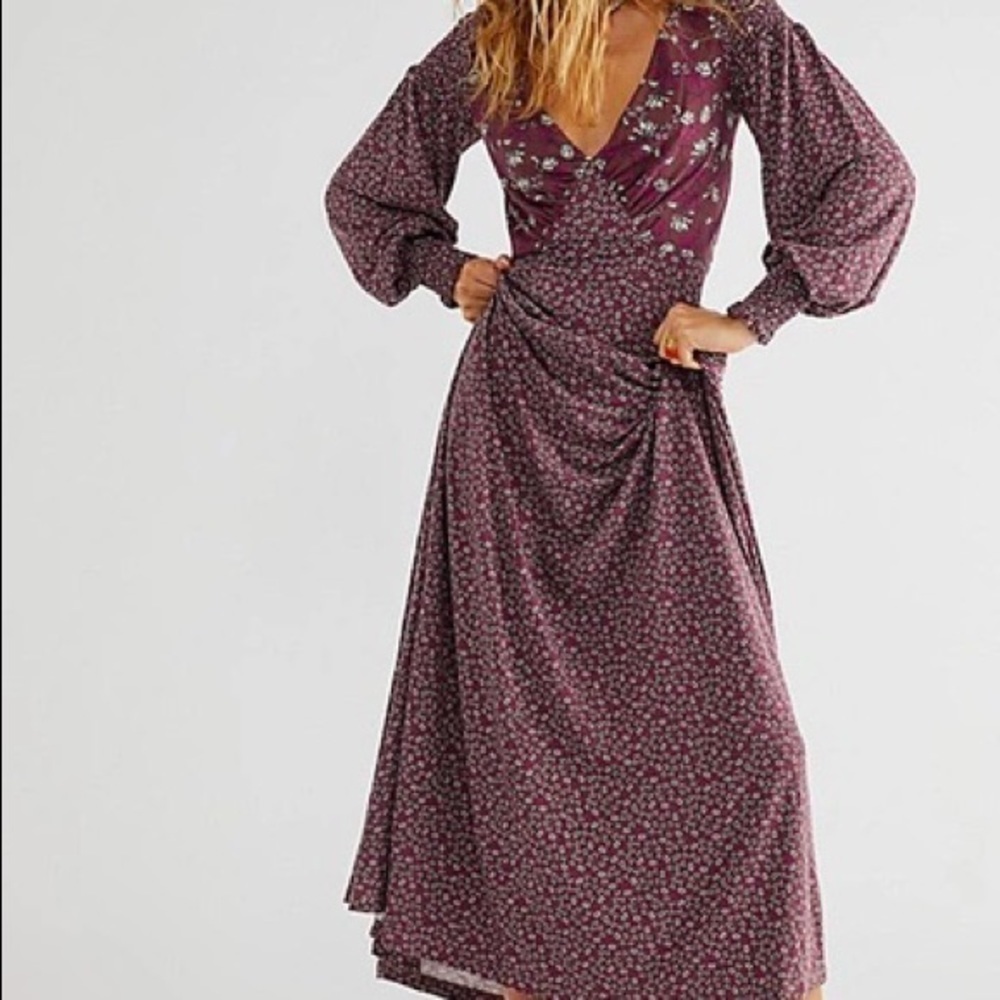 Free People love story maxi dress in winter mixed floral SXS 198$ - Picture 5 of 15